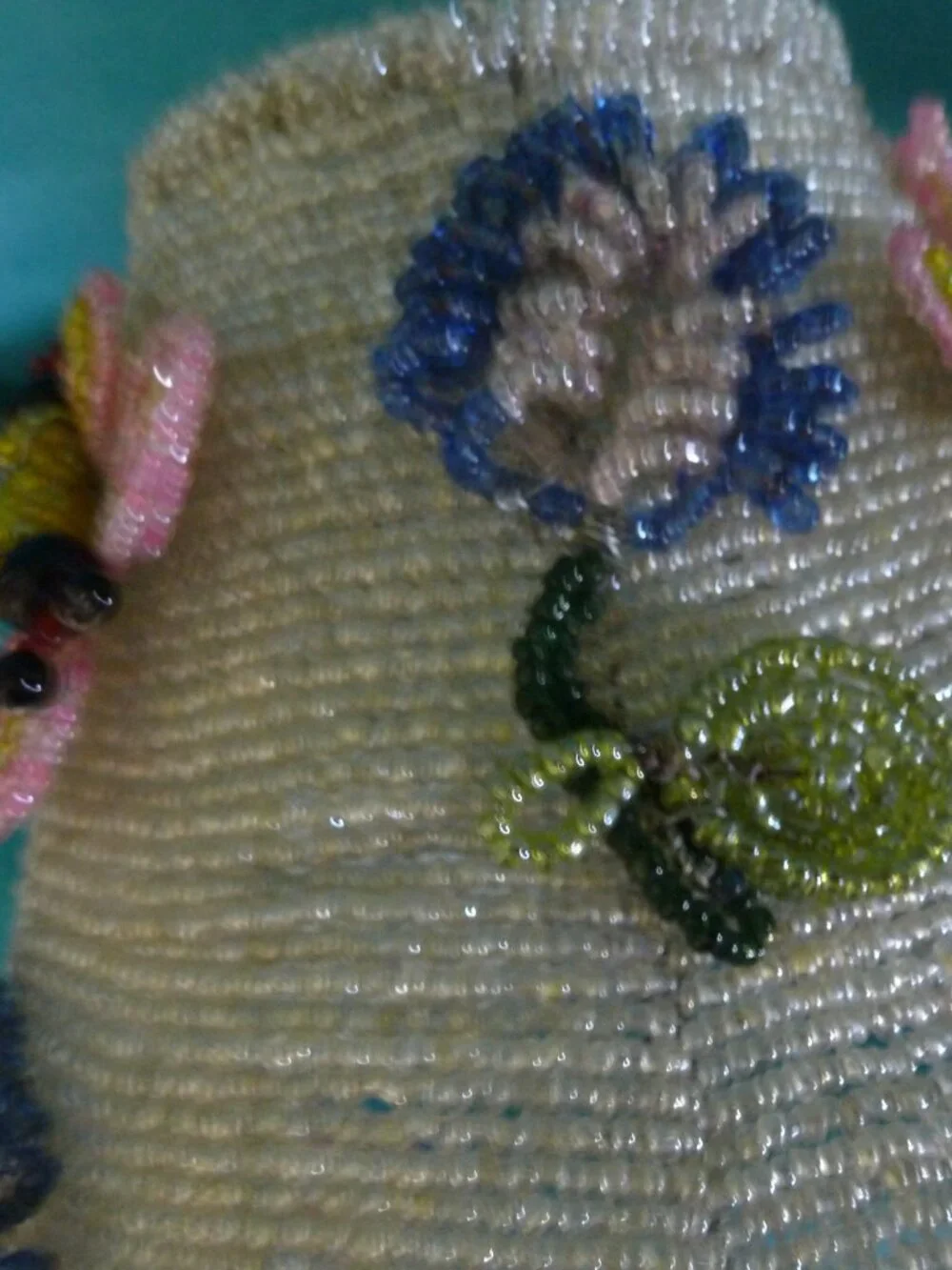 Vintage Seed Beaded 3D Floral Lamp Shade handmade wire metal Ornate